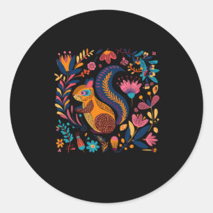 Sticker Rond Illustration Lumineuse Et Colorée D'Un Écureuil Su