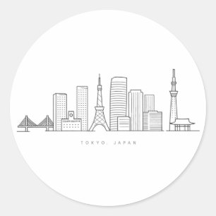 Sticker Rond Illustration minimaliste de la skyline de Tokyo