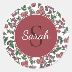 Sticker Rond Illustration personnalisée de feuilles de frambois