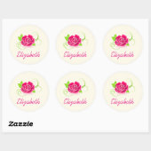 Sticker Rond Illustration personnalisée de rose rose (Feuille)