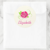 Sticker Rond Illustration personnalisée de rose rose (Sac)