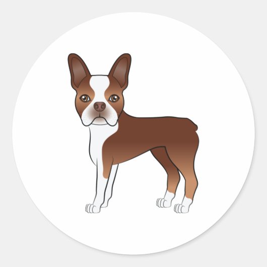 Sticker Rond Illustration Red And White Boston Terrier Dog (Devant)