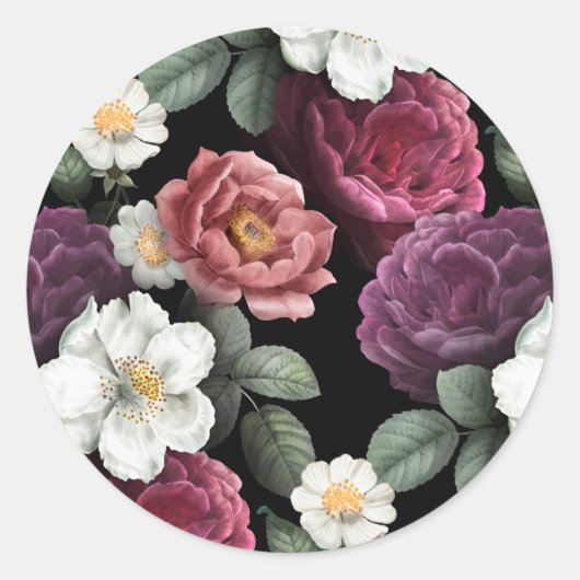Sticker Rond Illustration Rose vintage (Devant)