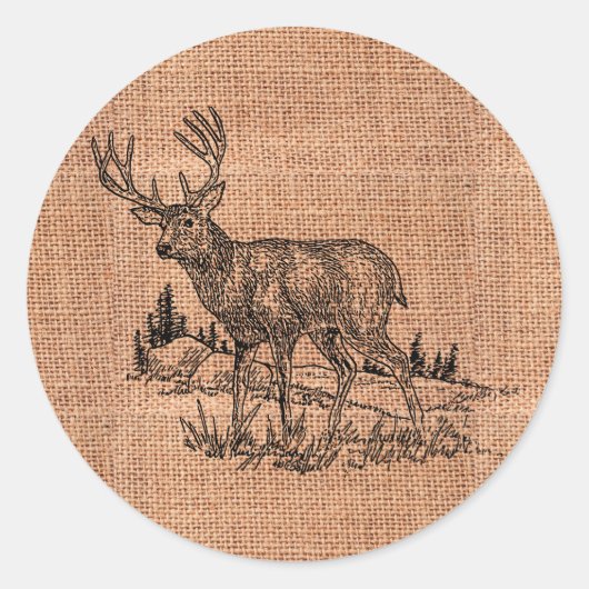 Sticker Rond Illustration Rustique Du Burlap Et Du Cerf (Devant)