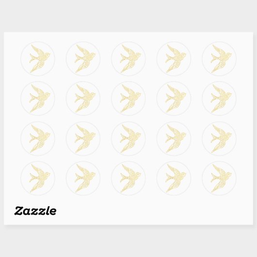 Sticker Rond Illustration Rustique Faux Gold Swallow Bird (Feuille)