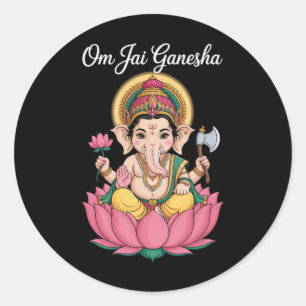Sticker Rond Illustration spirituelle Ganesha Lotus disant Om J