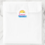 Sticker Rond Illustration Sunset Summer Beach (Sac)