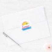 Sticker Rond Illustration Sunset Summer Beach (Enveloppe)