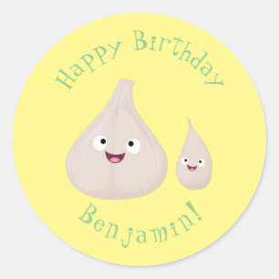 Sticker Rond Illustration végétale de caricature à l'ail mignon