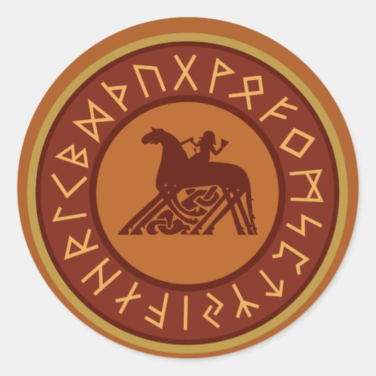Sticker Rond Illustration Viking Runes, Odin et Sleipnir (Devant)