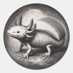 Sticker Rond Illustration Vintage Axolotl Histoire naturelle
