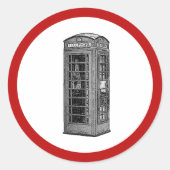 Sticker Rond Illustration vintage British Phone Booth Travel Ro (Devant)
