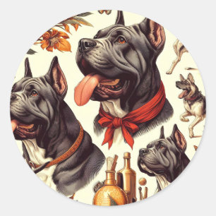 Sticker Rond Illustration vintage Cane Corso