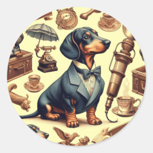 Sticker Rond Illustration vintage Dachshund