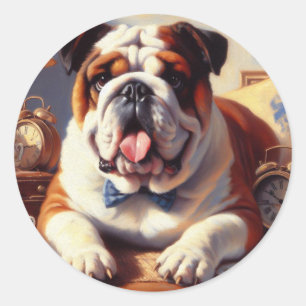 Sticker Rond Illustration vintage de Bulldog