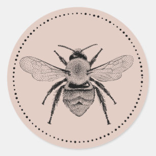 Sticker Rond Illustration vintage de l'abeille de miel rose pâl