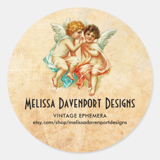 Sticker Rond Illustration vintage Ephemera Angel Cherubs (Devant)