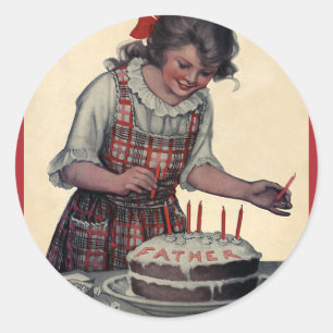 Sticker Rond Illustration vintage Joyeux Anniversaire Papa