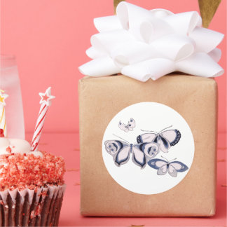 Sticker Rond Illustration vintage, Papillons bleus