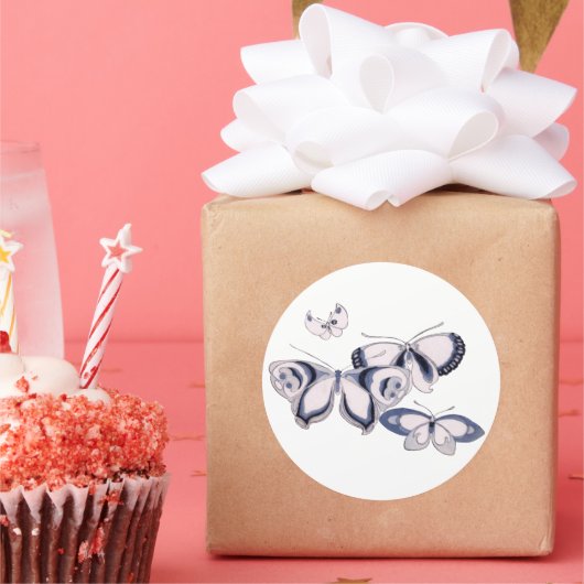 Sticker Rond Illustration vintage, Papillons bleus (Fête)