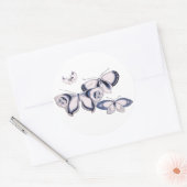 Sticker Rond Illustration vintage, Papillons bleus (Enveloppe)