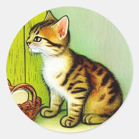 Sticker Rond Illustration vintage Tabby Cat (Devant)