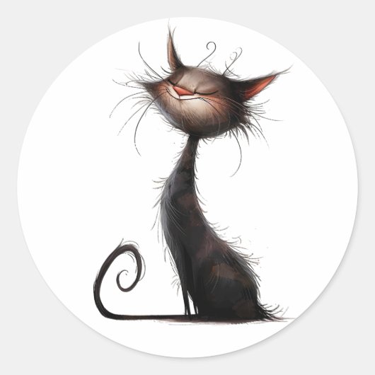 Sticker Rond Illustration Whimsical Black Cat (Devant)