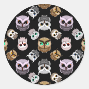 Sticker Rond Illustrations de chouette mignonne sur fond noir