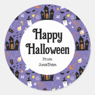 Sticker Rond Illustré Motif d'Halloween avec violet