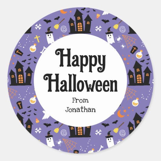 Sticker Rond Illustré Motif d'Halloween avec violet (Devant)