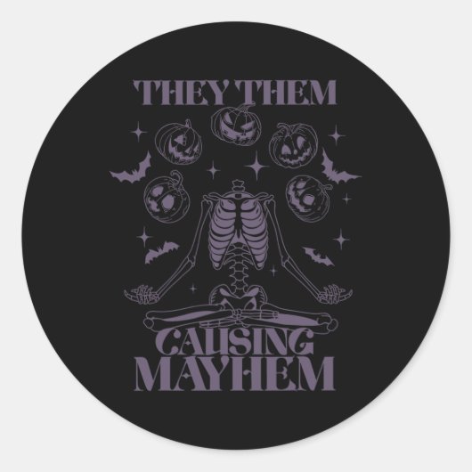 Sticker Rond Ils Causent Mayhem Skeleton Boho Halloween N (Devant)