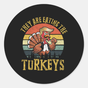 Sticker Rond Ils Mangent Les Dindons Thanksgiving Turkey Tr