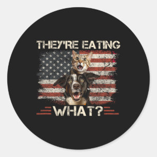Sticker Rond Ils mangent quoi chien chat nous président électio