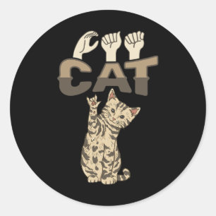 Sticker Rond ILY Cat ASL Geste main sourde perte d'audition