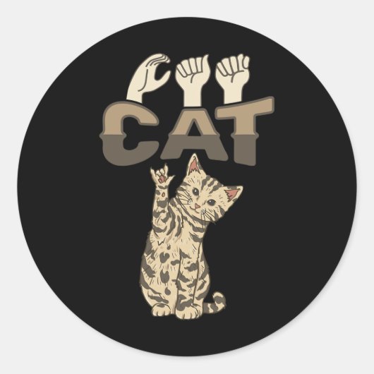 Sticker Rond ILY Cat ASL Geste main sourde perte d'audition (Devant)