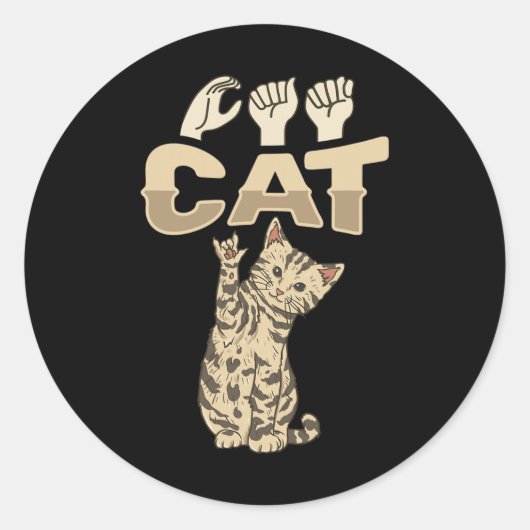 Sticker Rond ILY Cat ASL Geste main sourde perte d'audition (Devant)
