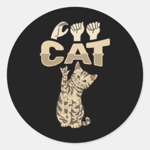 Sticker Rond ILY Cat ASL Geste main sourde perte d'audition