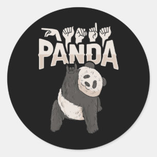 Sticker Rond ILY Panda ASL Geste MAIN Sourde Perte d'audition C