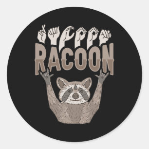Sticker Rond ILY Racoon ASL Geste MAIN Sourde Perte auditive Aw