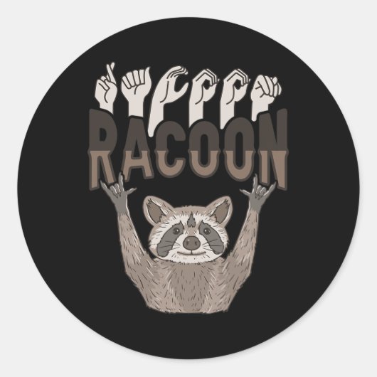Sticker Rond ILY Racoon ASL Geste MAIN Sourde Perte auditive Aw (Devant)