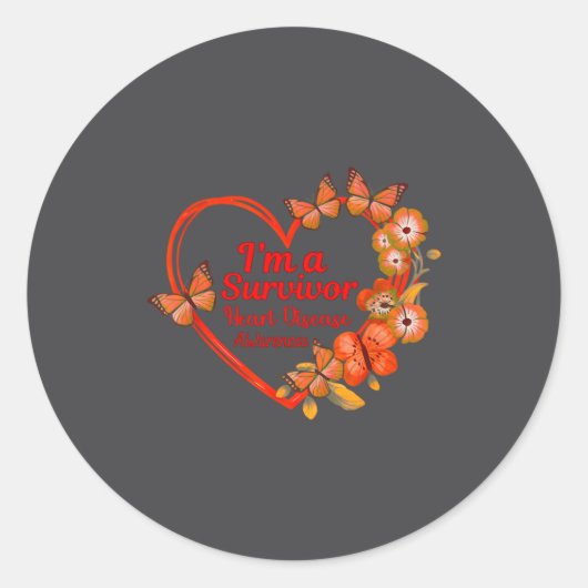 Sticker Rond I'm A Survivor Heart Disease Awareness Red Butterf (Devant)