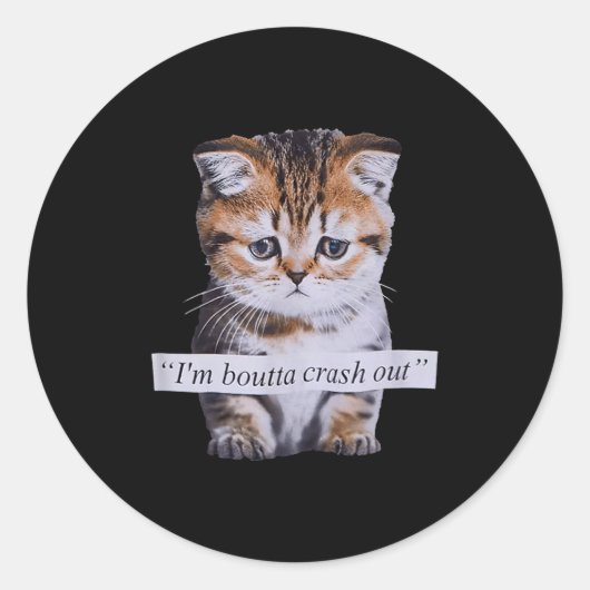 Sticker Rond I'm Boutta Crash Out Funny Sarcasm Quotes Meme Cat (Devant)