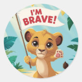 Sticker Rond "I'm Brave!" with a Cute Puppy (Devant)