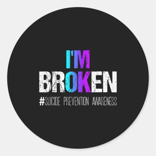 Sticker Rond I'm Broken Teal &amp; Purple Ribbon Suicide Preven (Devant)