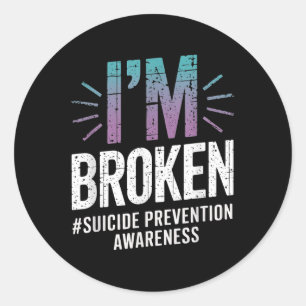 Sticker Rond Im Brossé Turquoise & Purple Ribbon Suicide Em