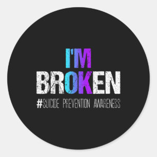 Sticker Rond Im Brossé Turquoise & Purple Ribbon Suicide Em