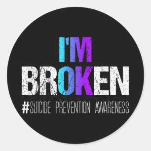 Sticker Rond Im Brossé Turquoise & Purple Ribbon Suicide Em
