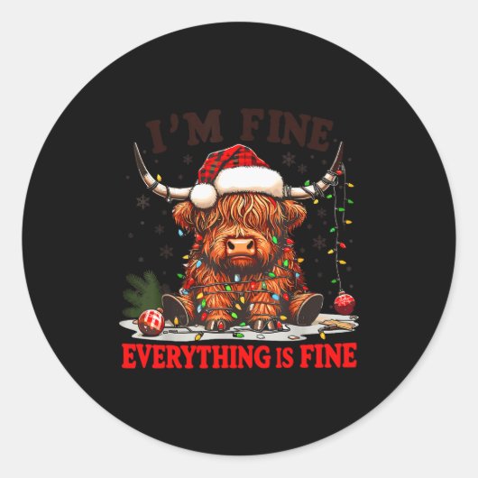 Sticker Rond I'm Fine Everything Is Fine Funny Christmas Highla (Devant)