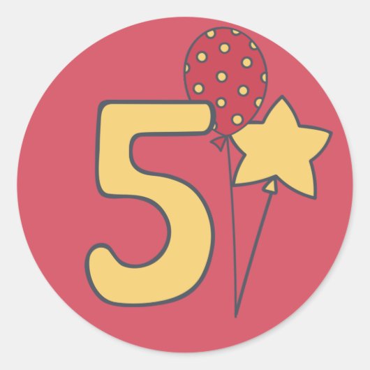Sticker Rond I'm Five - mignon ballon Jaune & Rouge 5e annivers (Devant)