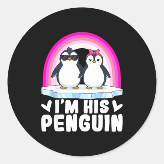 Sticker Rond I'm Her Penguin Matching Couple Valentine Love Hea (Devant)